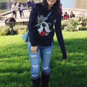 Cute french dog knit navy blue sweater 🐶